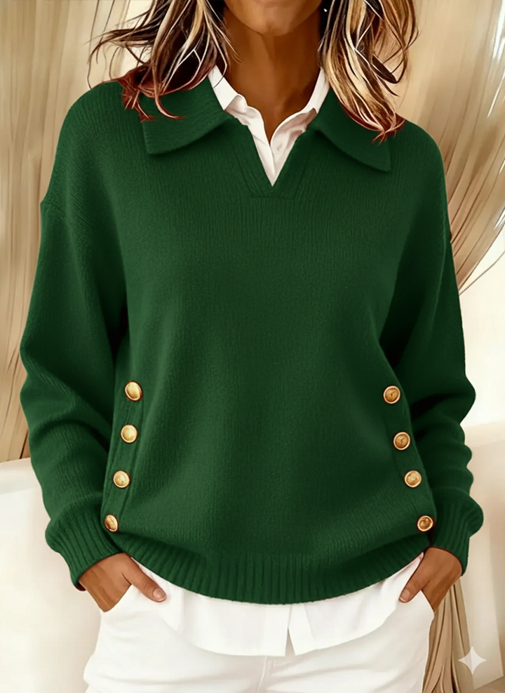 Felicitas | Pullover mit Polokragen und goldfarbenen Knöpfen