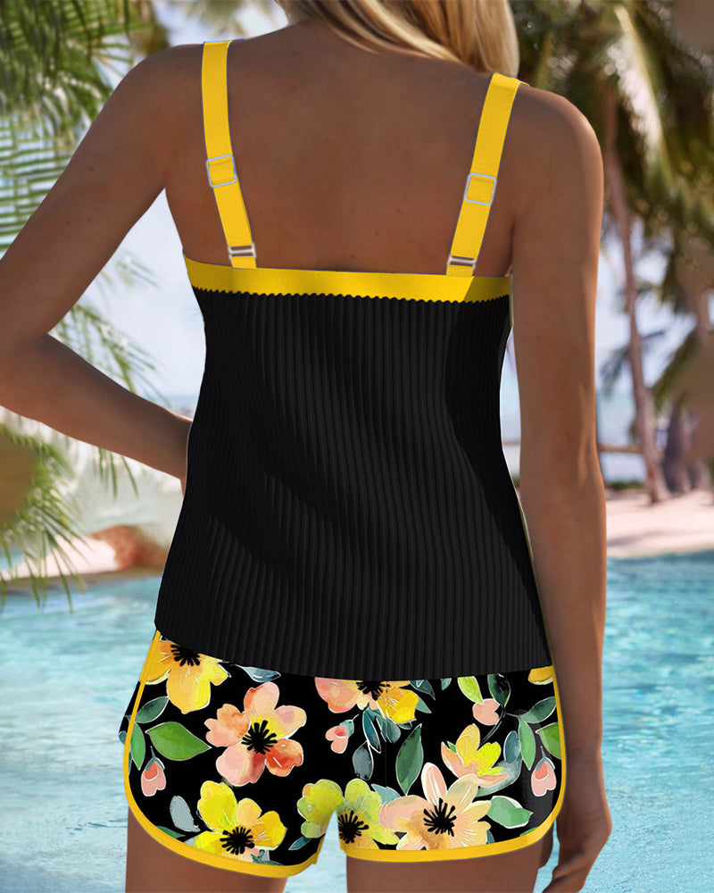 Valeria | Eleganter Tankini mit floralen Badeshorts
