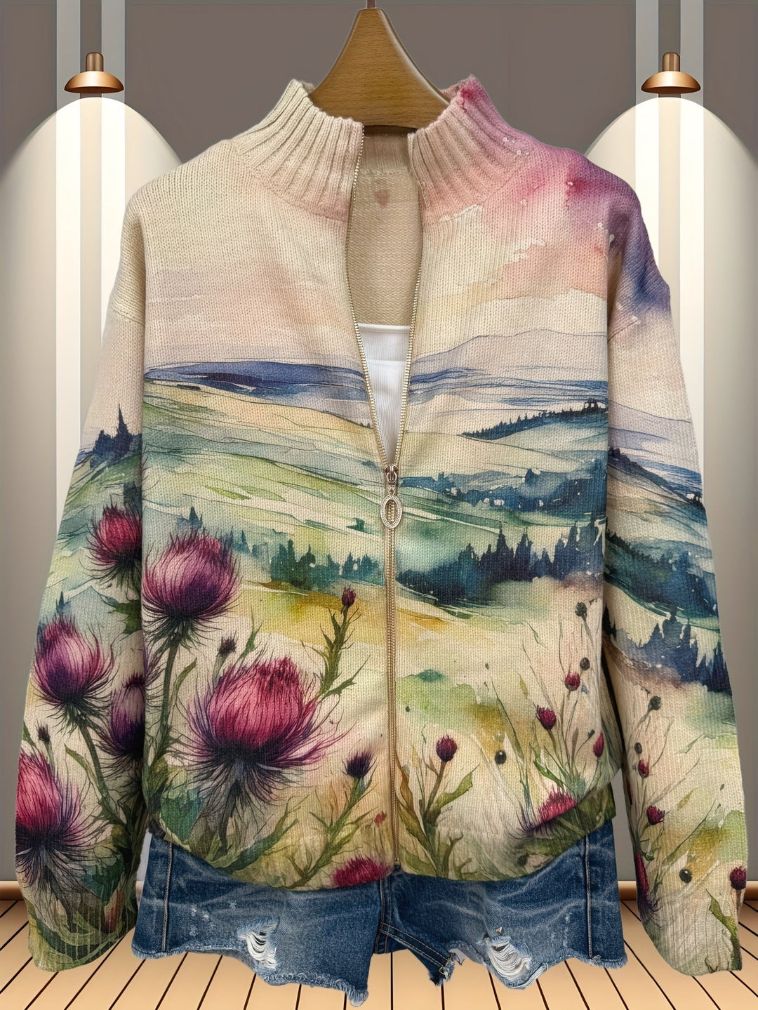 Birgit™ | Cardigan mit Aquarell-Landschaft