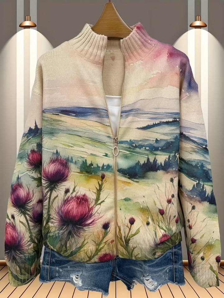 Birgit™ | Cardigan mit Aquarell-Landschaft