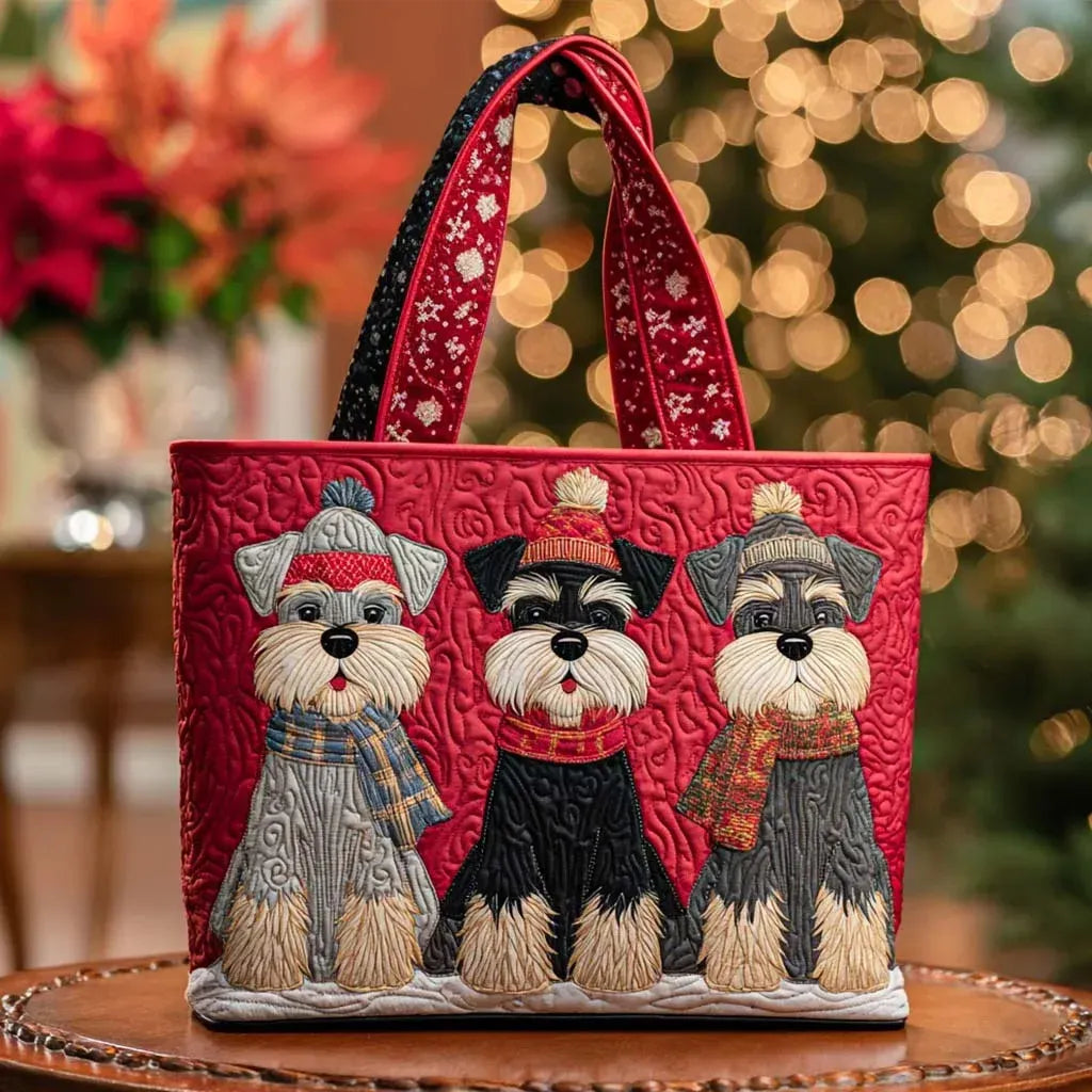 Mia | Gesteppte Tragetasche mit Motiv Drei Schnauzer im Winter