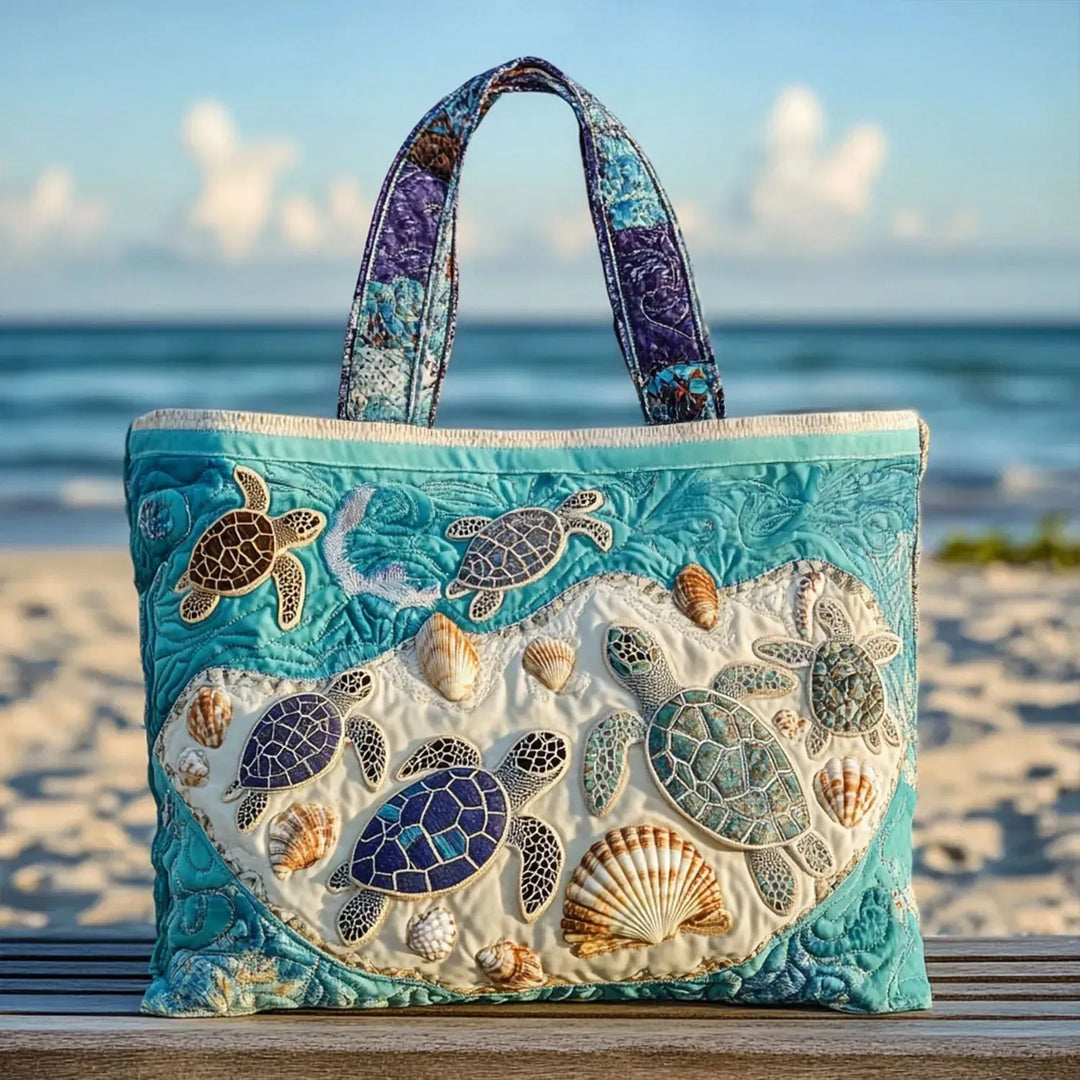 Selma | Gesteppte Tragetasche mit Motiv Schildkröten und Muscheln