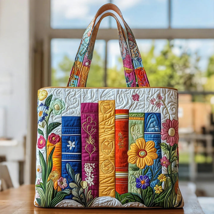 Klara | Gesteppte Tragetasche mit Motiv Florale Bibliothek