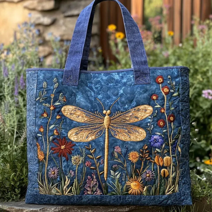 Sophie | Gesteppte Tragetasche mit Motiv Goldene Libelle