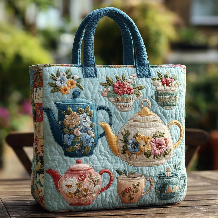 Liesel | Gesteppte Tragetasche mit Motiv Florales Teeservice