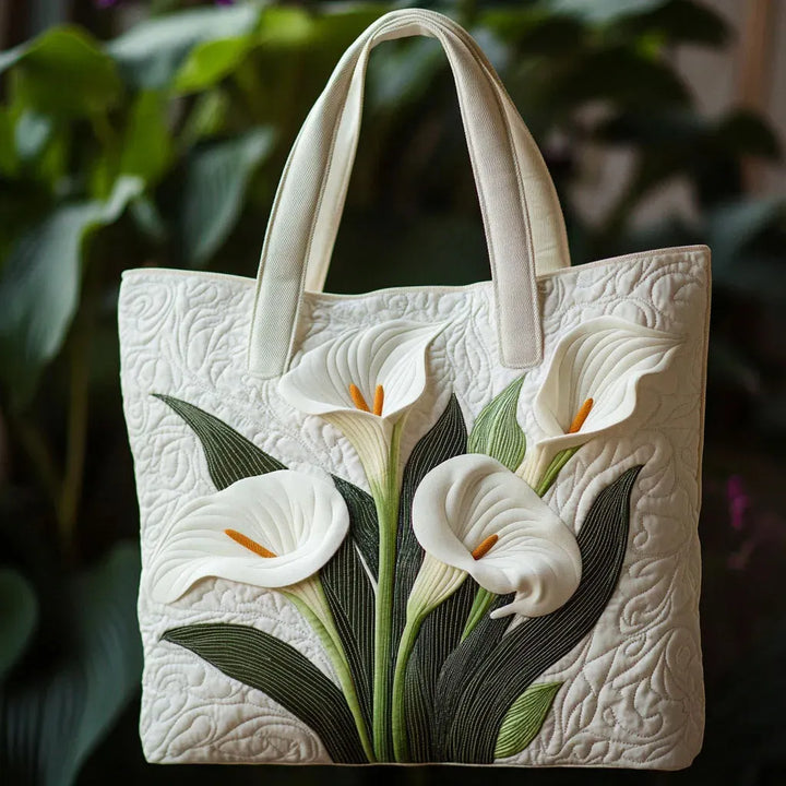 Hanna | Gesteppte Tragetasche mit Motiv Weiße Calla-Lilien