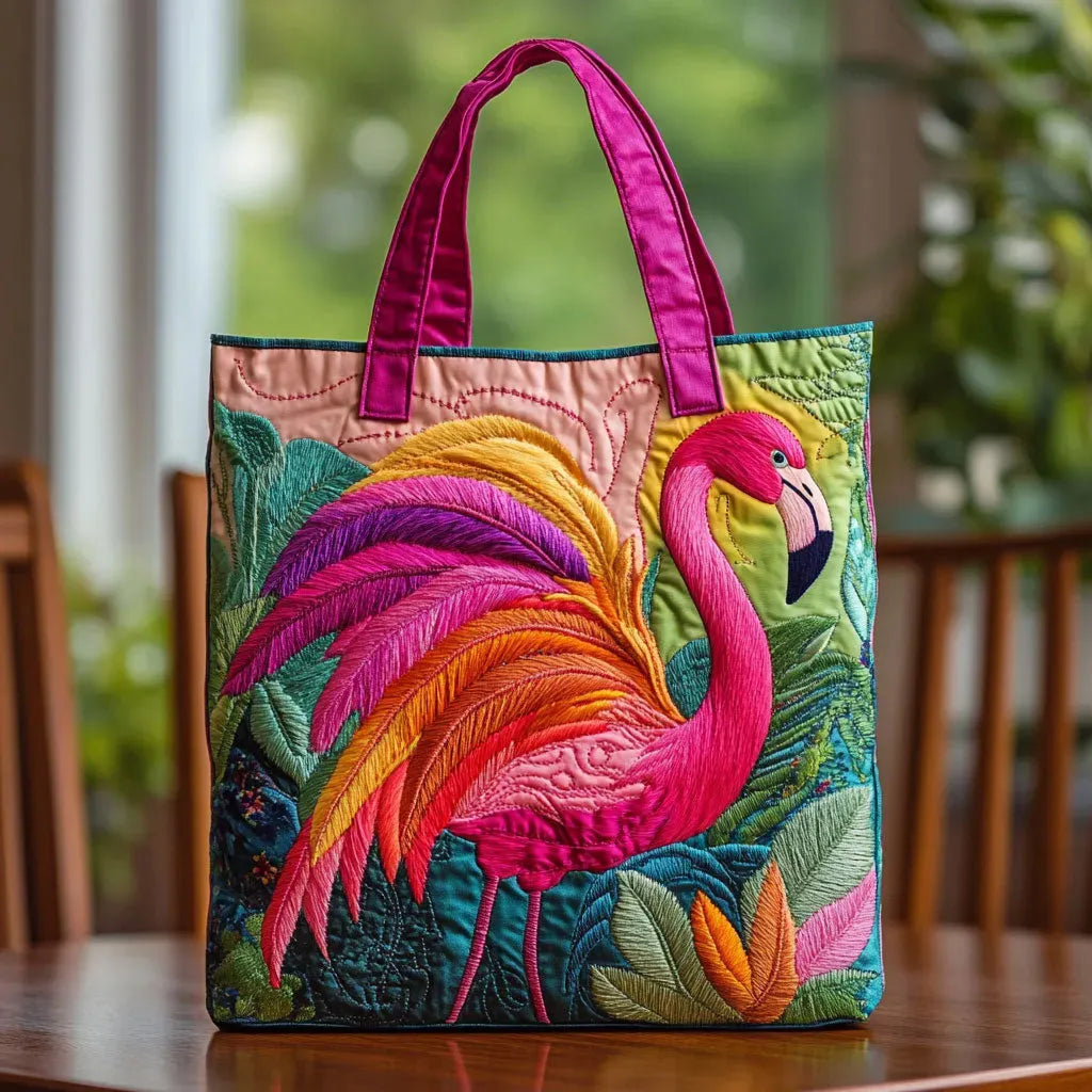 Hanna | Gesteppte Tragetasche mit Motiv Regenbogenflamingo