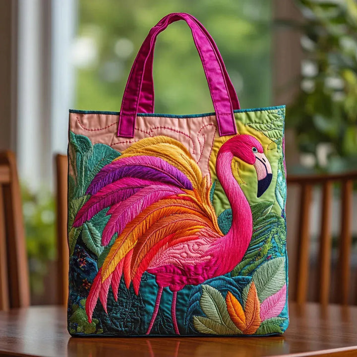 Hanna | Gesteppte Tragetasche mit Motiv Regenbogenflamingo