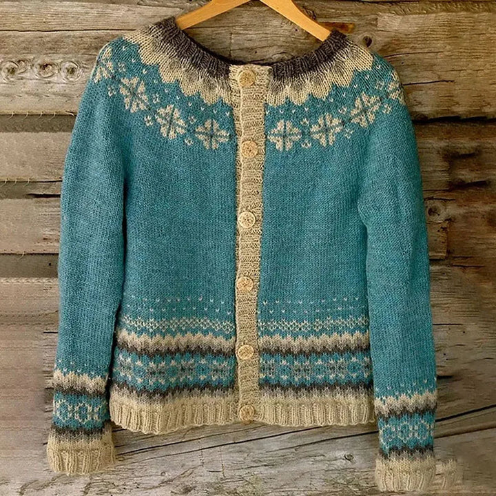 Henriette™ | Strickjacke mit Norwegerpasse in Petrol