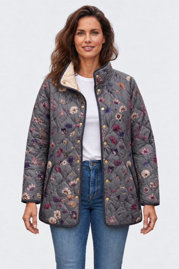 Mechthild™ | Steppjacke mit Blütenmuster in Grau