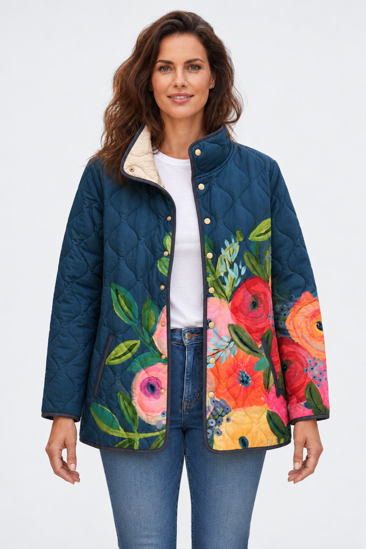 Wilma™ | Steppjacke mit Blüten auf Marine