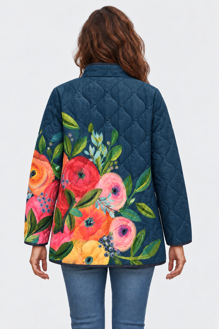 Wilma™ | Steppjacke mit Blüten auf Marine