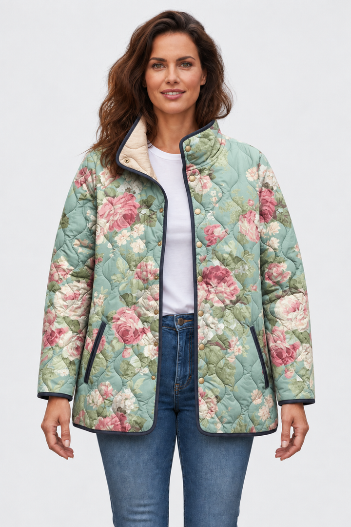 Gesa™ | Steppjacke mit großen Rosen in Salbei