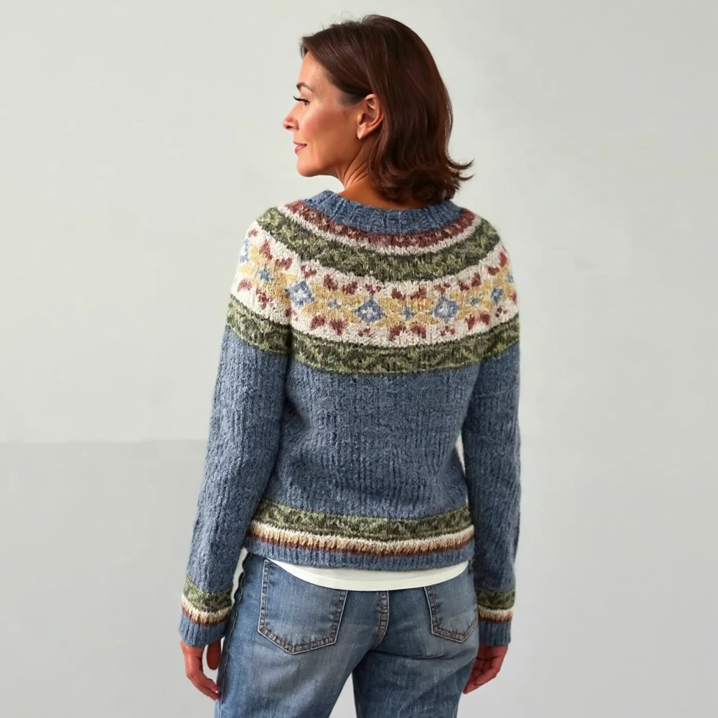 Kornelia™ | Pullover mit Blütenpasse in Graublau