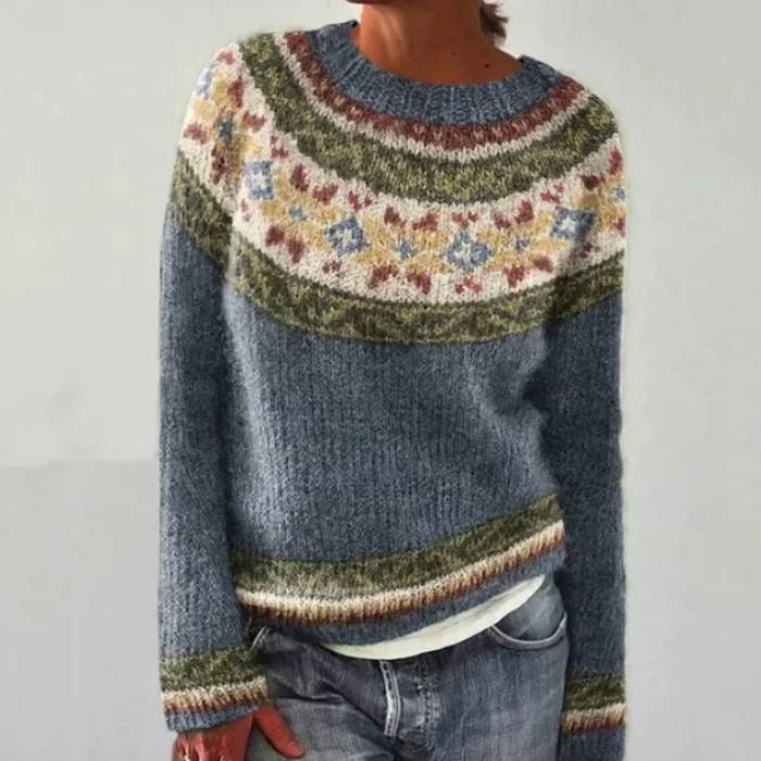 Kornelia™ | Pullover mit Blütenpasse in Graublau