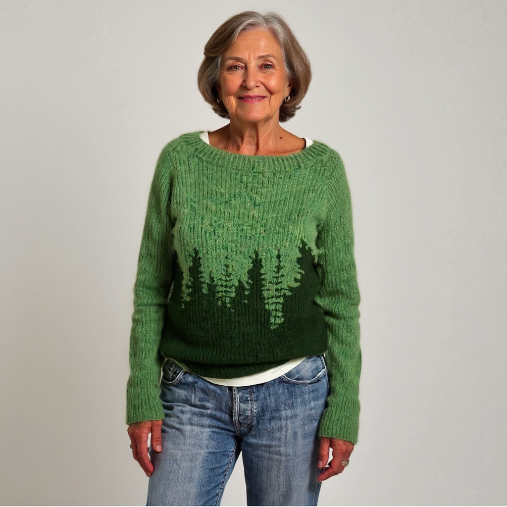 Adelheid™ | Pullover mit Tannen in Waldgrün
