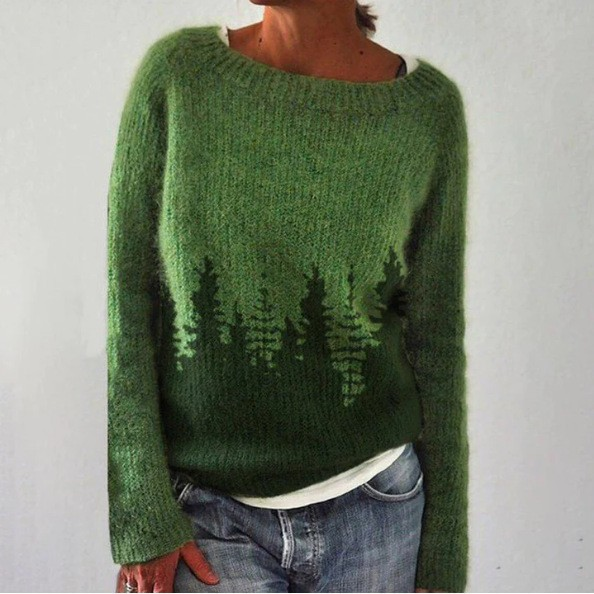Adelheid™ | Pullover mit Tannen in Waldgrün
