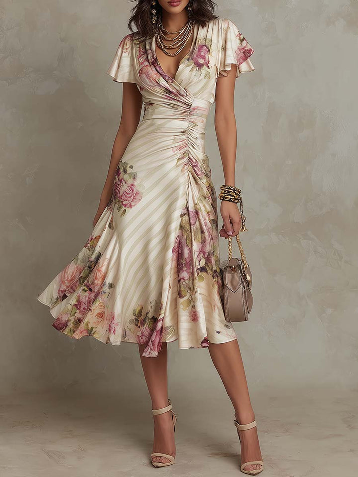 Leni | Midikleid aus Satin mit Blumenmuster Vintage