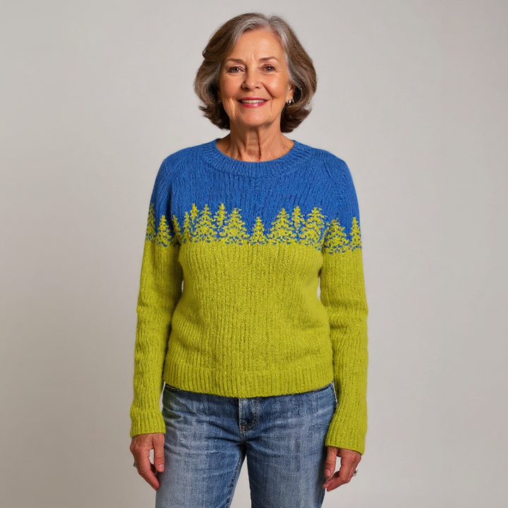 Bärbel™ | Pullover mit Tannen in Limette