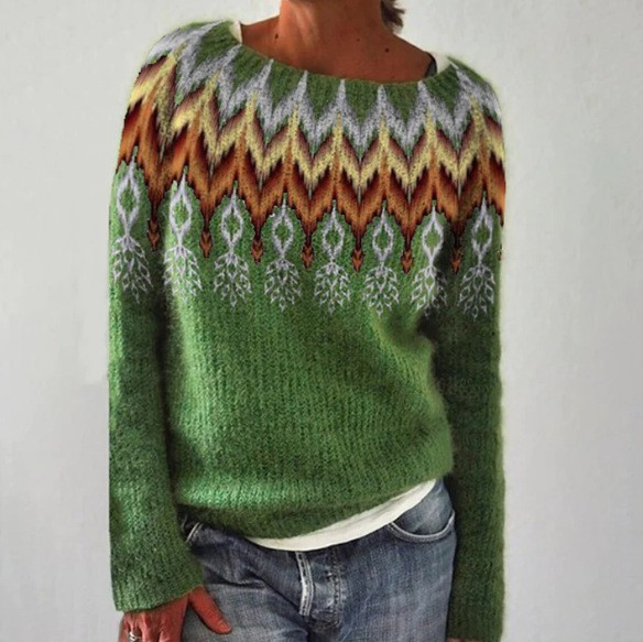 Friederike™ | Pullover mit Norwegerpasse in Grün