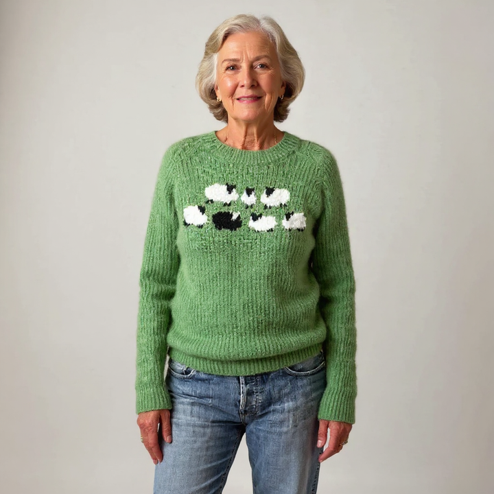 Elfriede™ | Pullover mit Schafen in Grün
