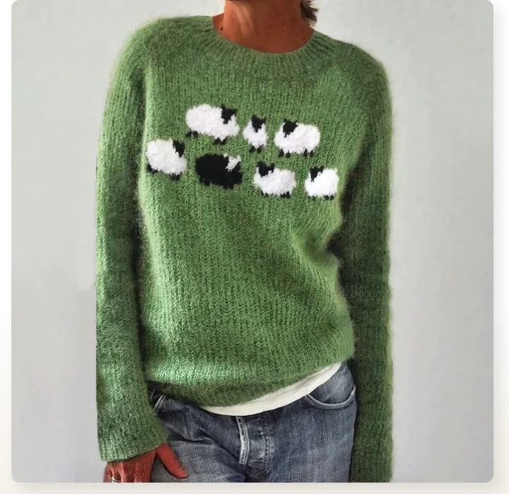 Elfriede™ | Pullover mit Schafen in Grün