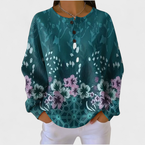Tabea™ | Pullover mit Blüten auf Petrol