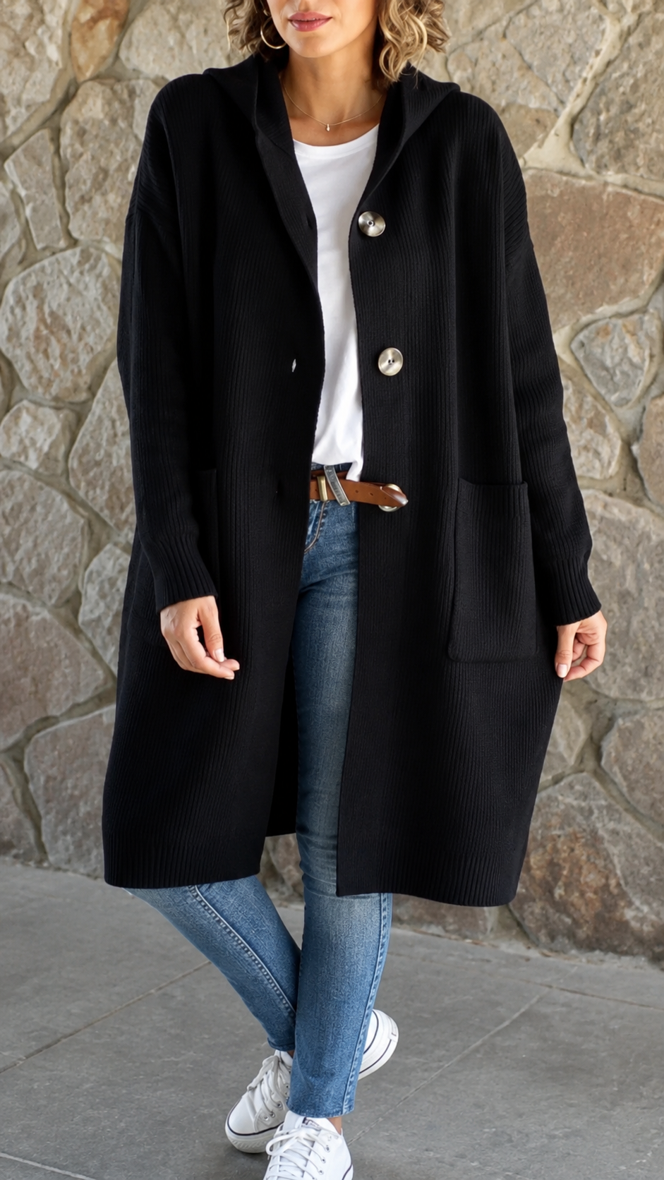 Simone | Lange Strickjacke mit Kapuze