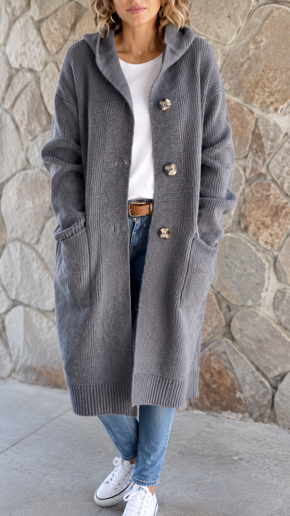 Simone | Lange Strickjacke mit Kapuze