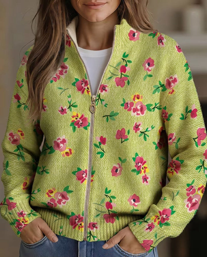 Dagmar™ | Cardigan mit Blüten auf Limette