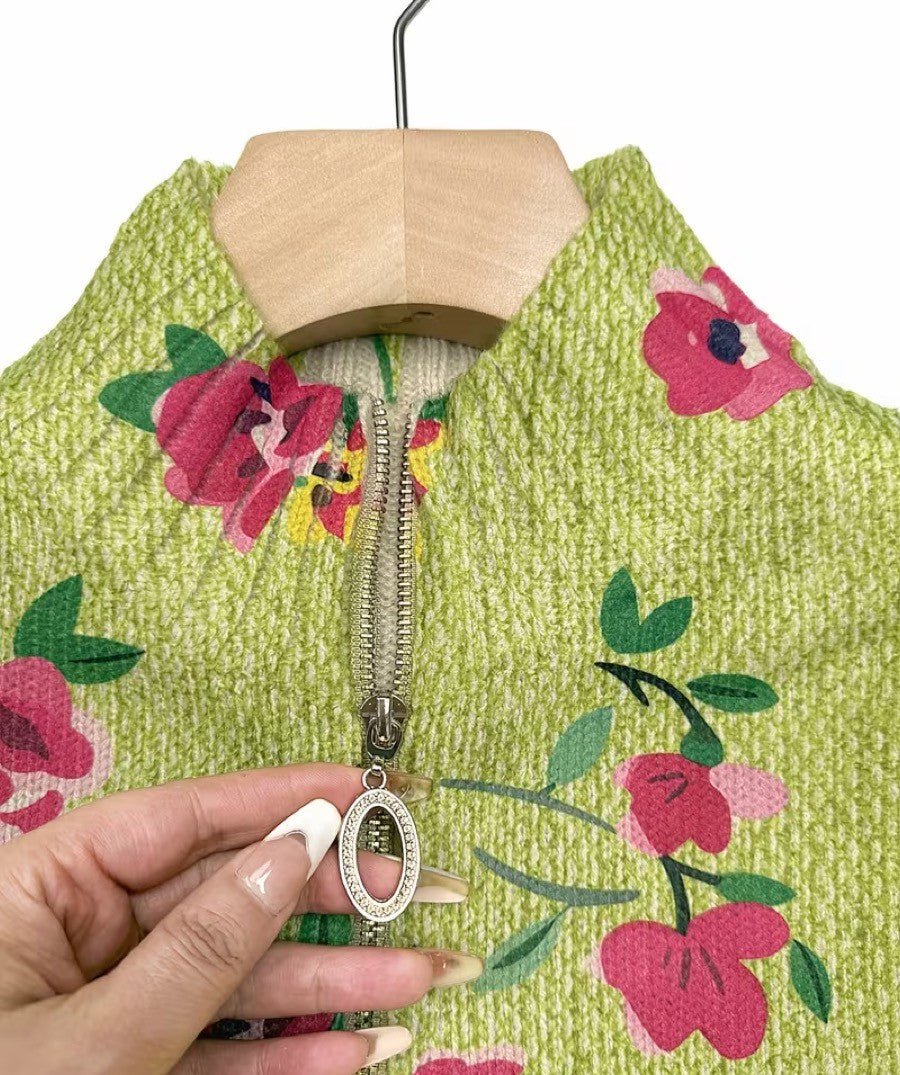 Dagmar™ | Cardigan mit Blüten auf Limette
