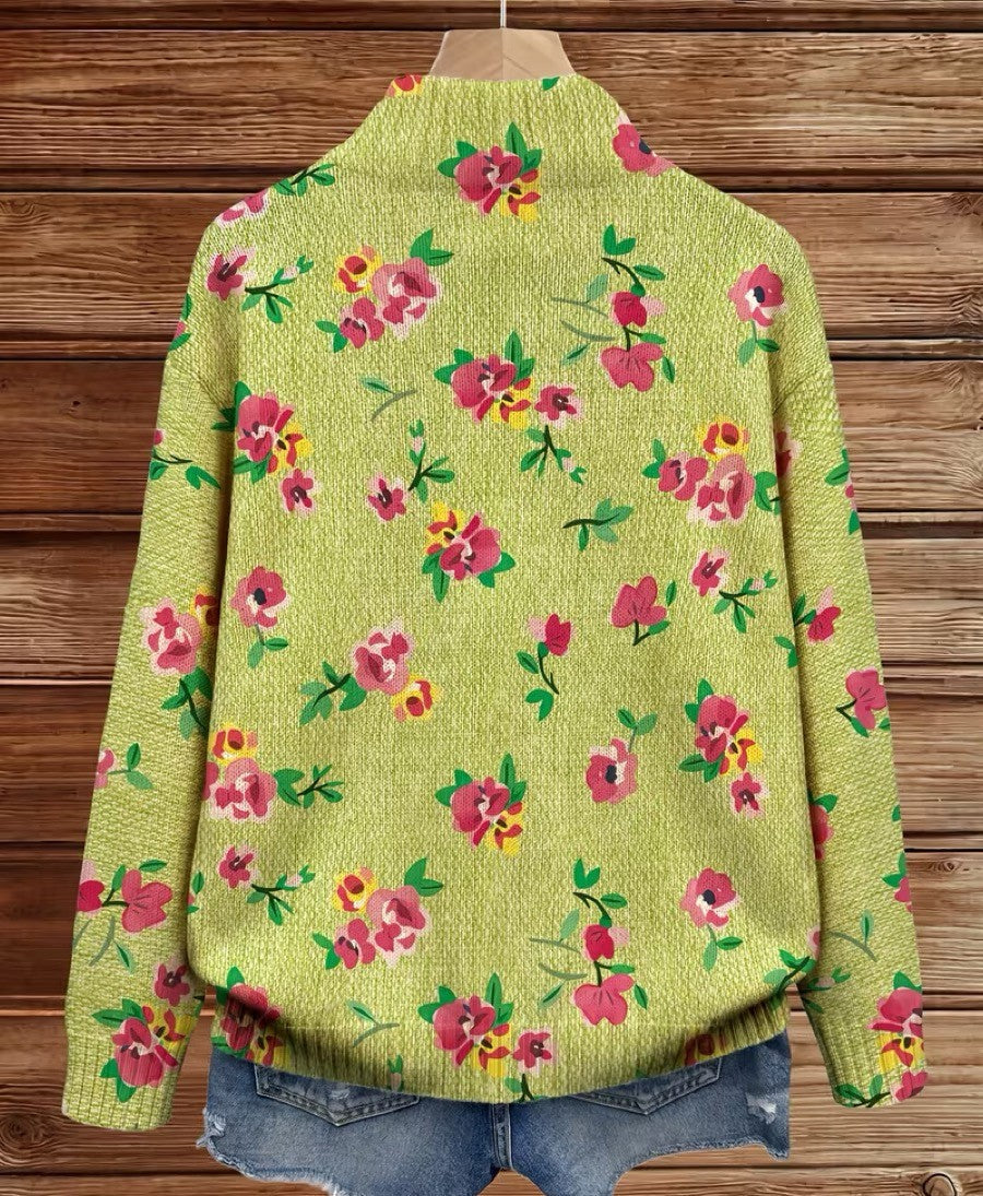 Dagmar™ | Cardigan mit Blüten auf Limette