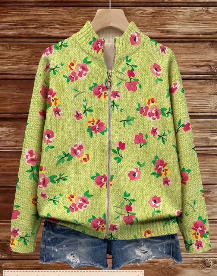Dagmar™ | Cardigan mit Blüten auf Limette