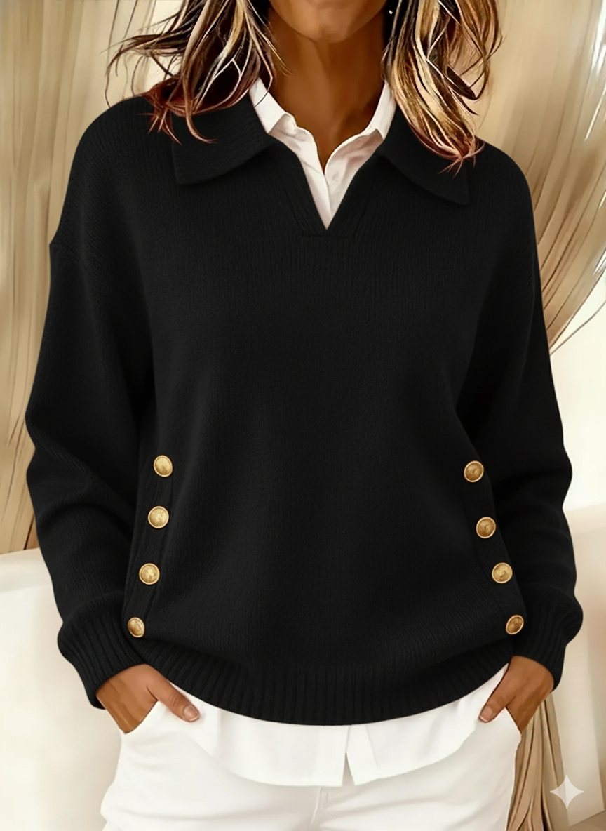 Felicitas | Pullover mit Polokragen und goldfarbenen Knöpfen