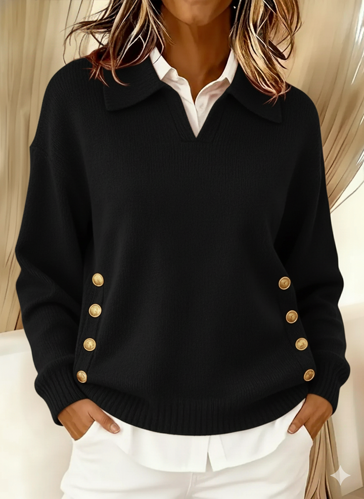 Felicitas | Pullover mit Polokragen und goldfarbenen Knöpfen
