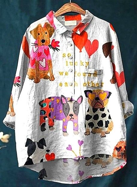 Lotte | Künstlerische Bluse mit Herzen und Tieren