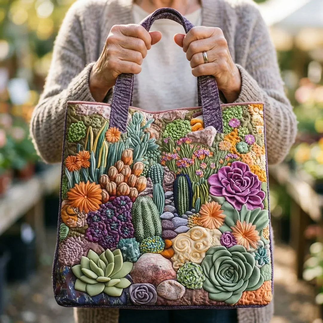 Mathilda | Gesteppte Tragetasche mit Motiv Sukkulentengarten