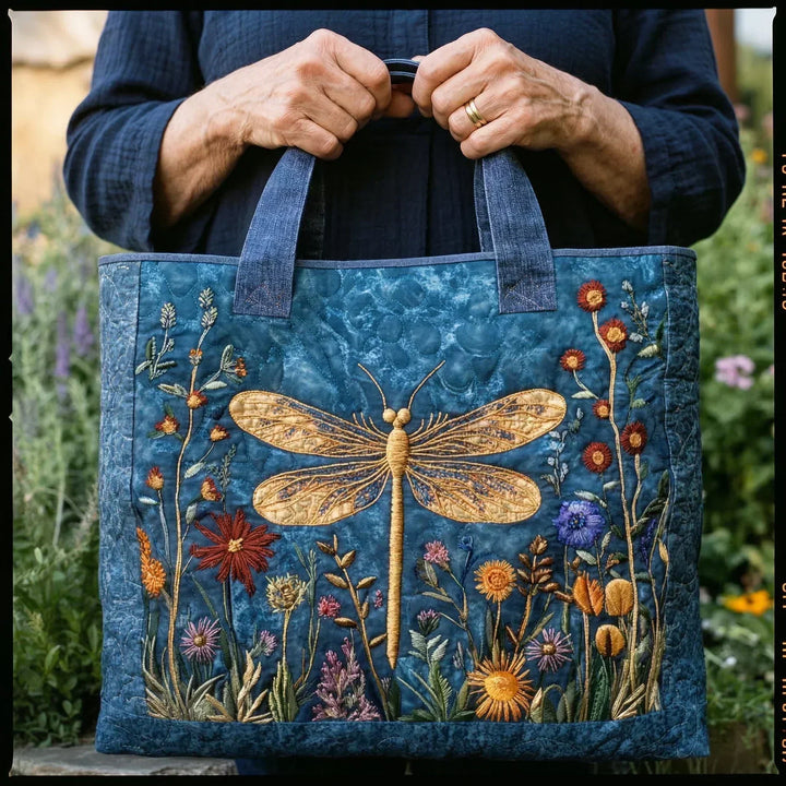Sophie | Gesteppte Tragetasche mit Motiv Goldene Libelle