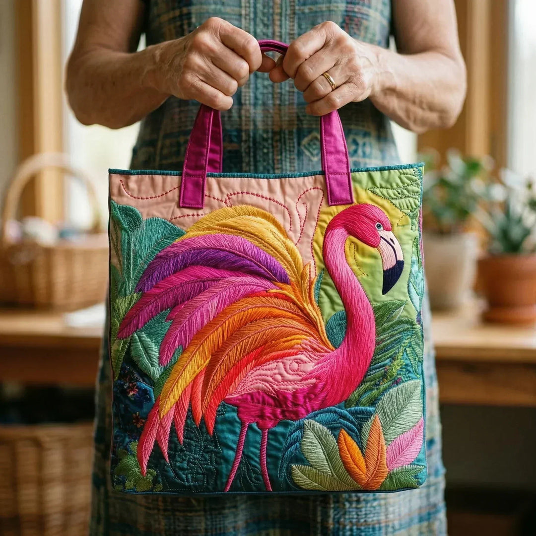 Hanna | Gesteppte Tragetasche mit Motiv Regenbogenflamingo