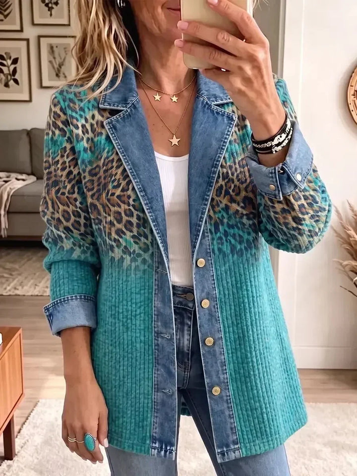 Hannah | Vintage-Jeansjacke mit Leopardenmuster
