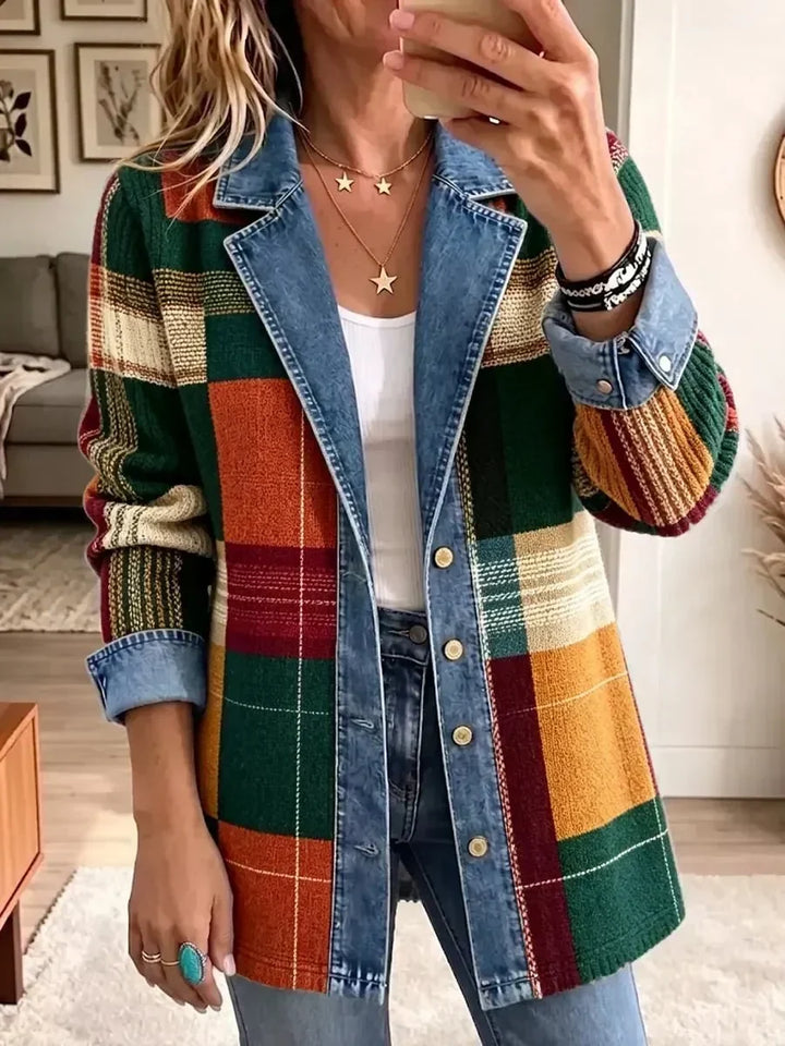Luisa | Retro-Jeansjacke mit kunstvollem Karomuster