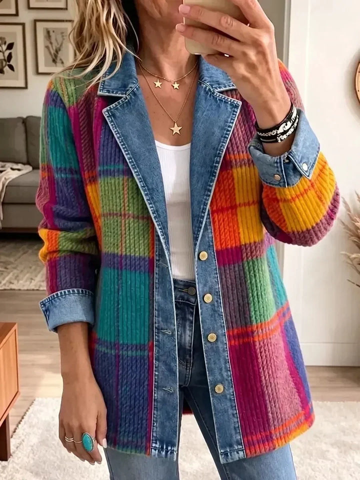 Frieda | Vintage-Jeansjacke mit Karo-Patchwork