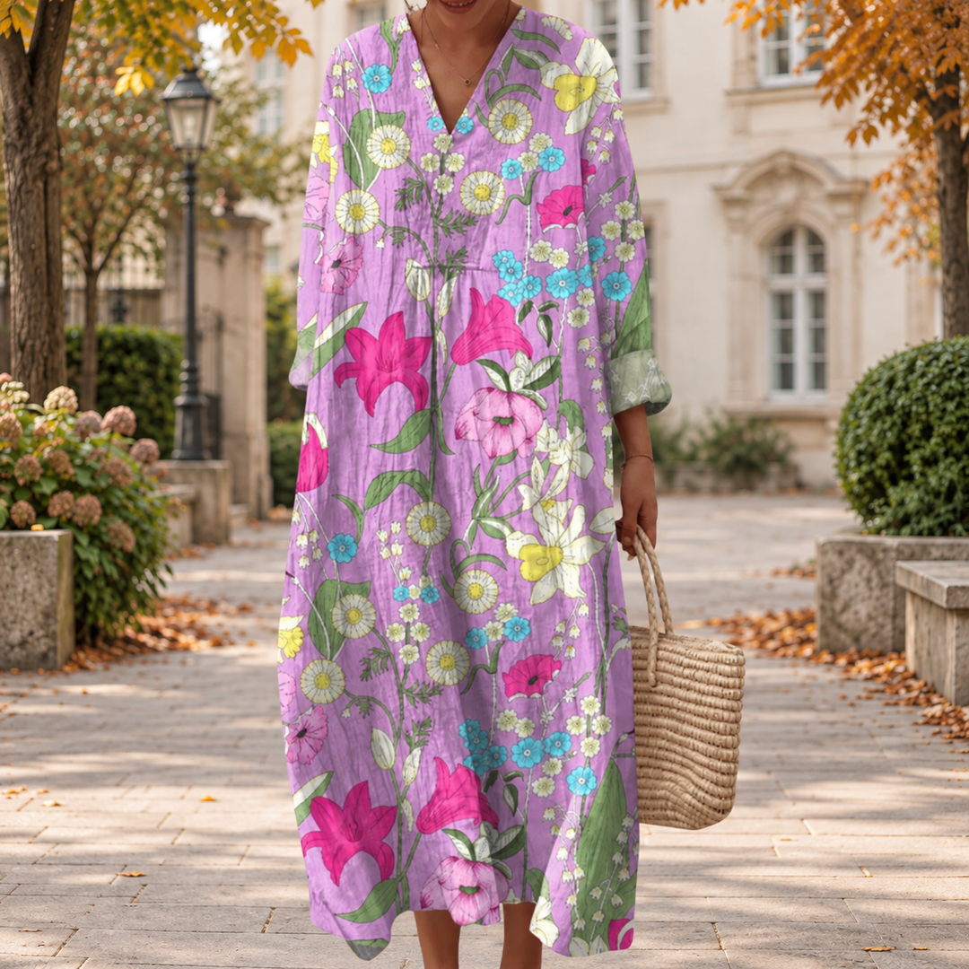 Figurschmeichelndes Herbstkleid mit Print