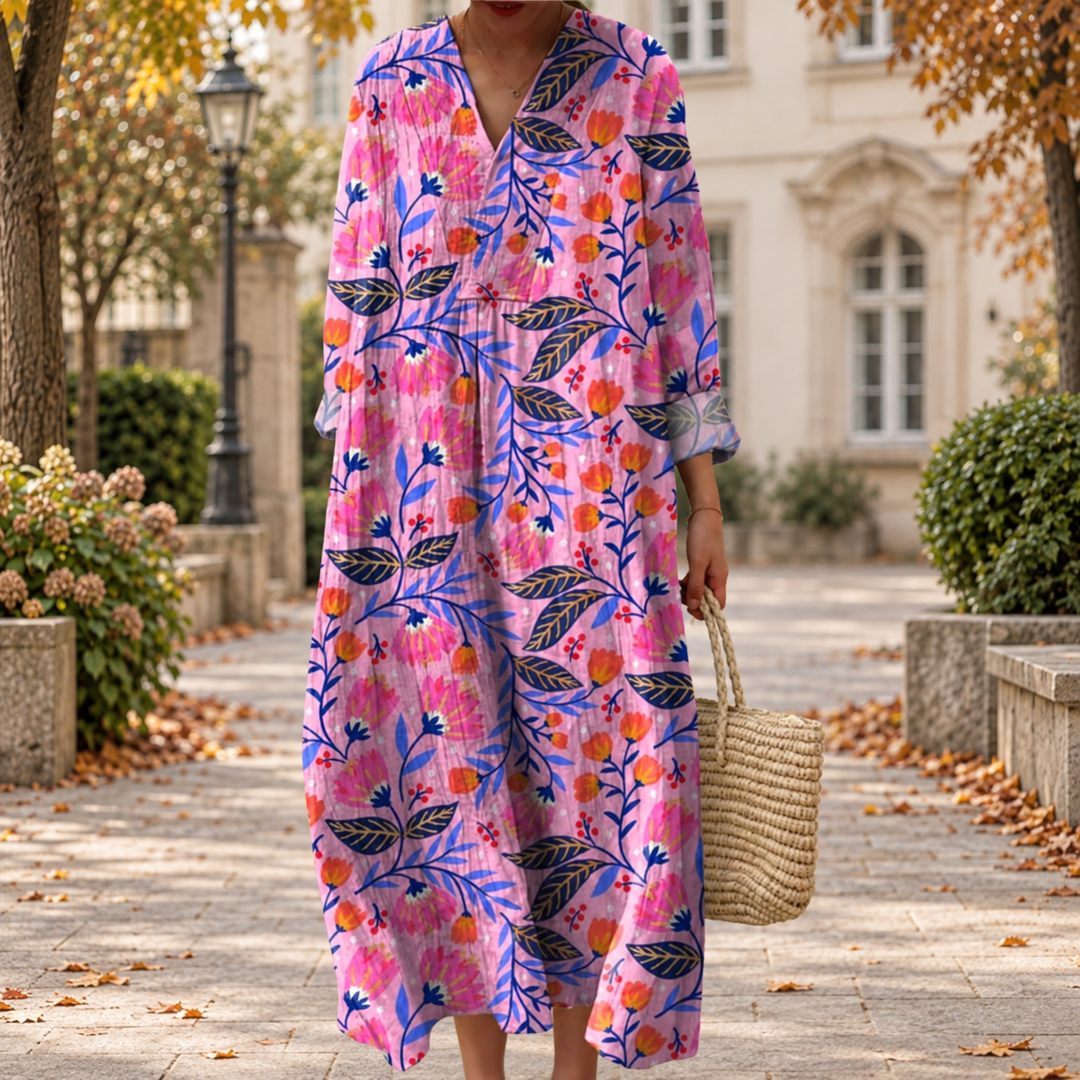 Figurschmeichelndes Herbstkleid mit Print