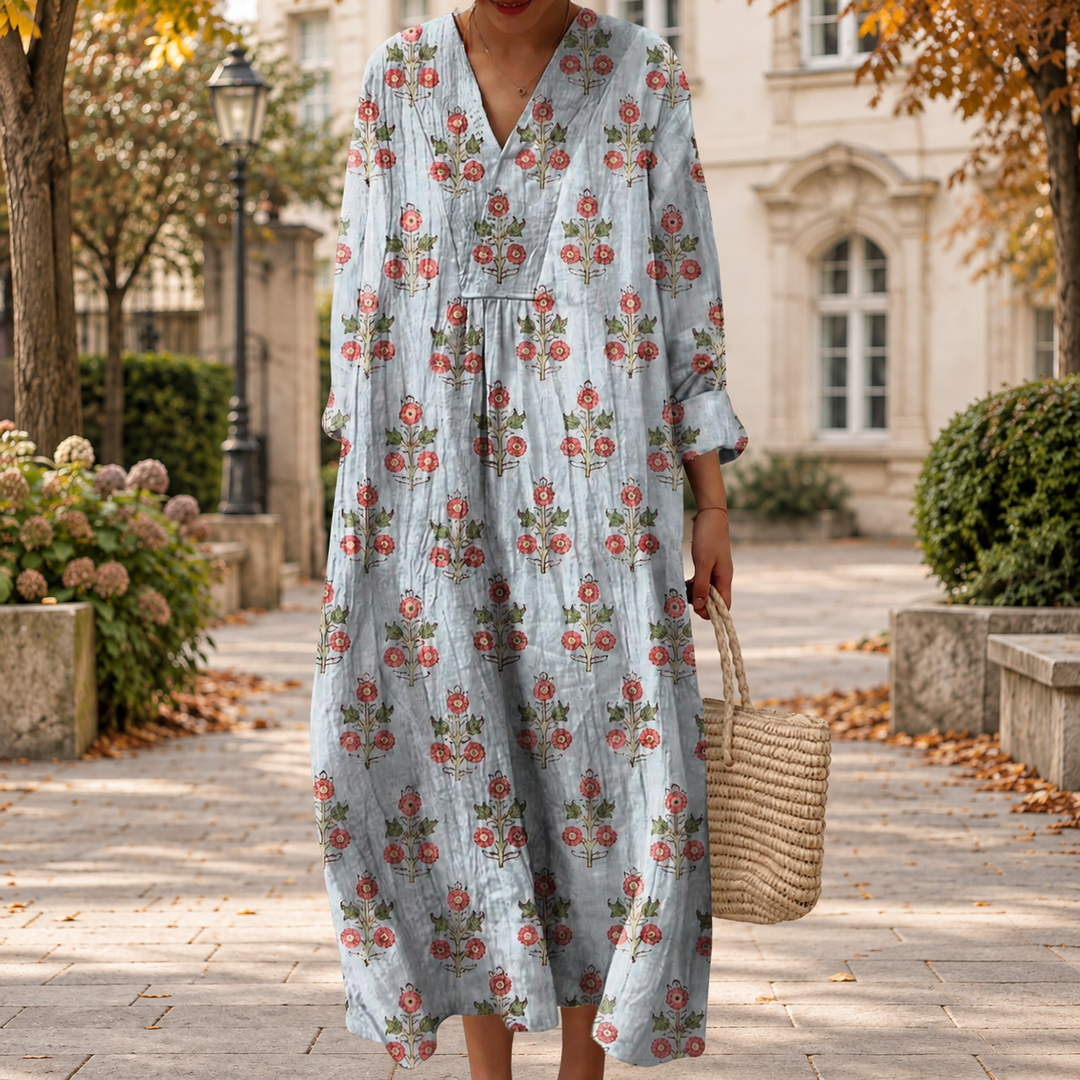 Figurschmeichelndes Herbstkleid mit Print
