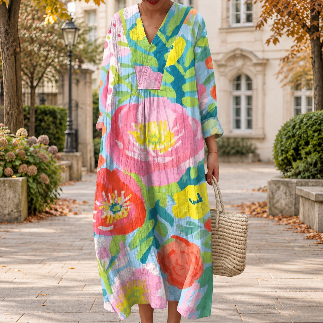 Figurschmeichelndes Herbstkleid mit Print
