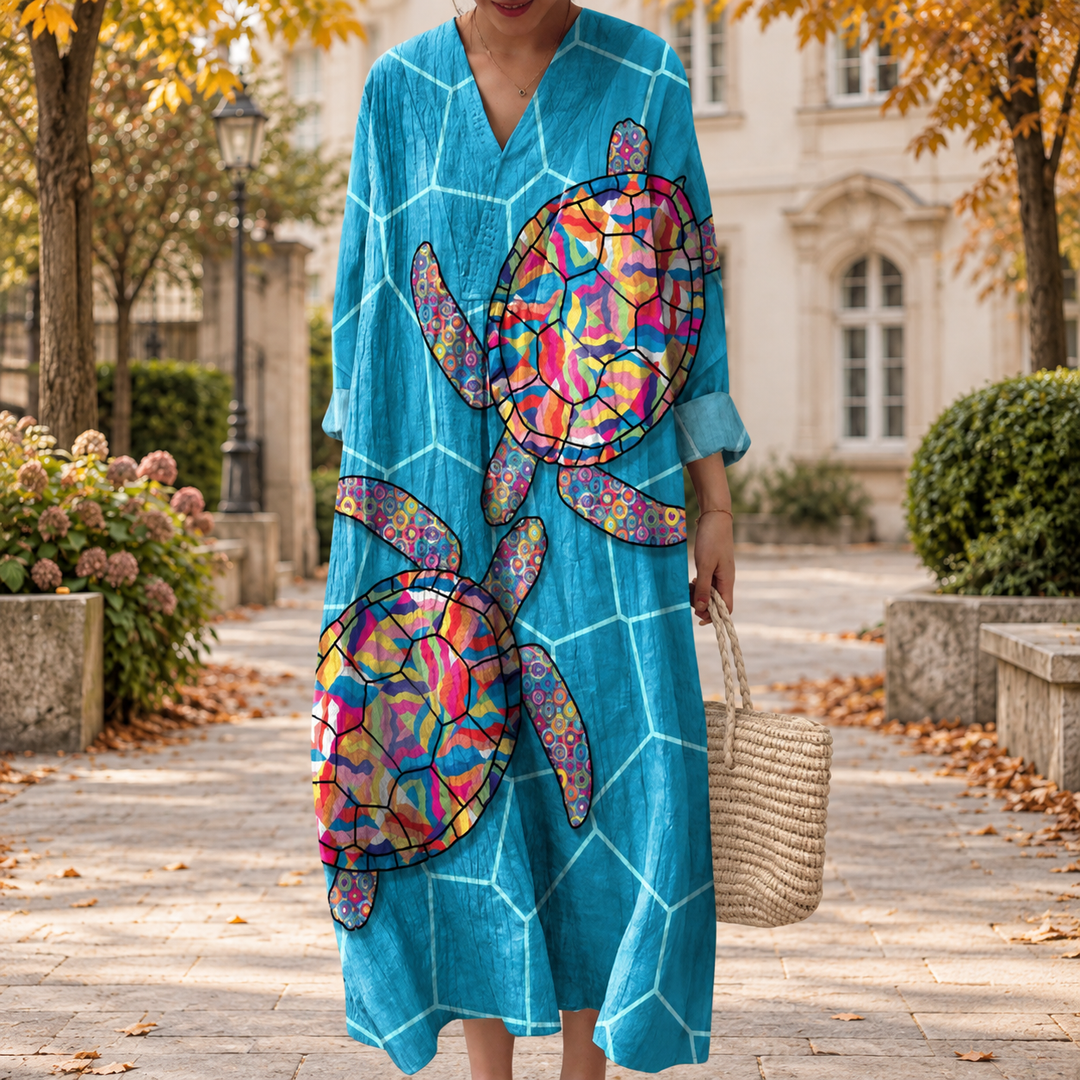 Figurschmeichelndes Herbstkleid mit Print