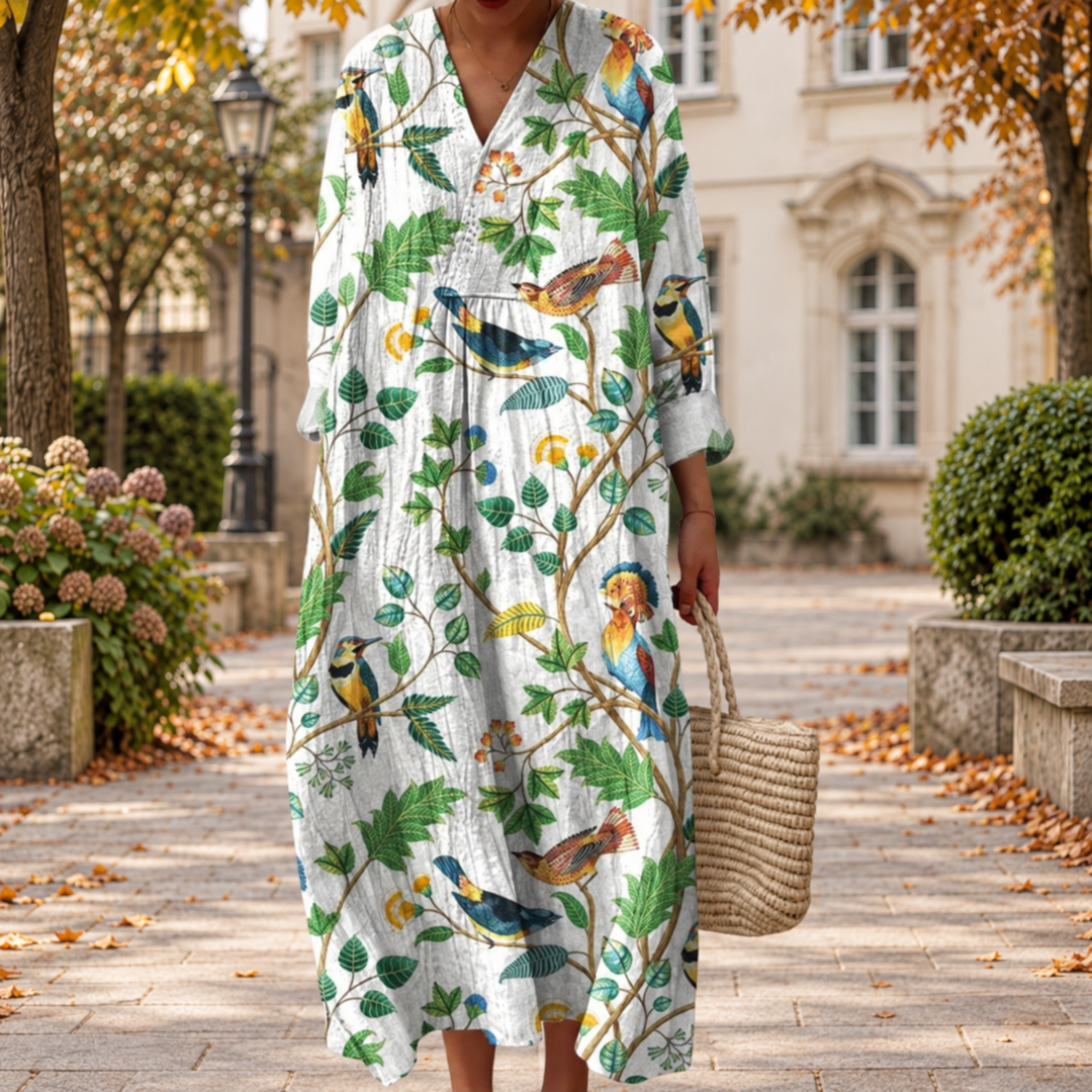 Figurschmeichelndes Herbstkleid mit Print