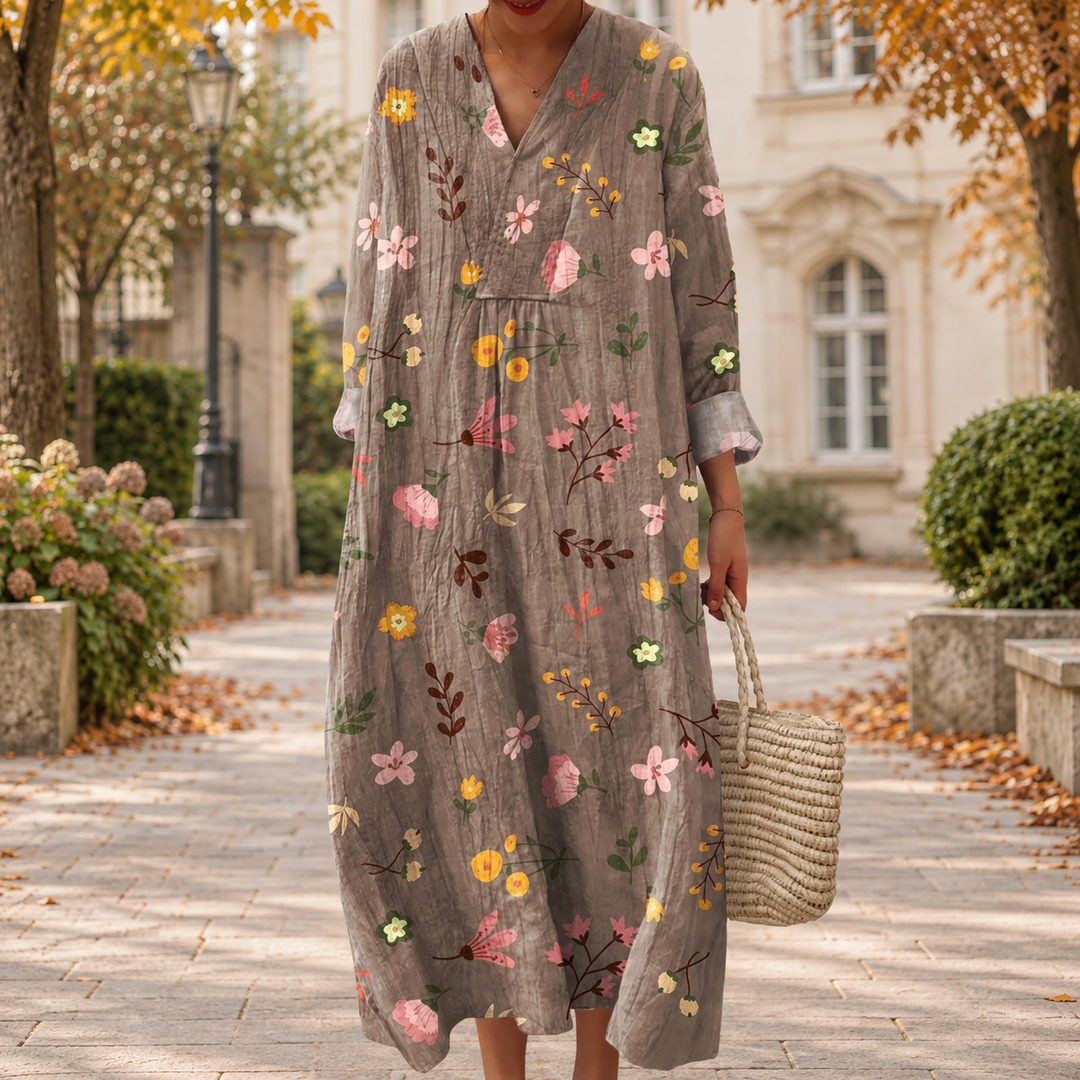 Figurschmeichelndes Herbstkleid mit Print