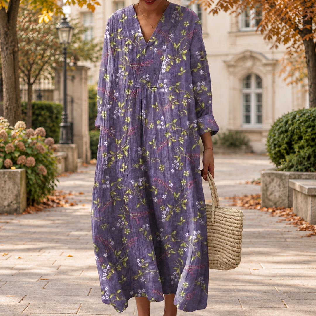 Figurschmeichelndes Herbstkleid mit Print